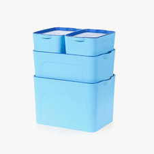 塑料衣物整理箱 儿童玩具收纳箱 桌面有盖储物箱四件套 蓝色